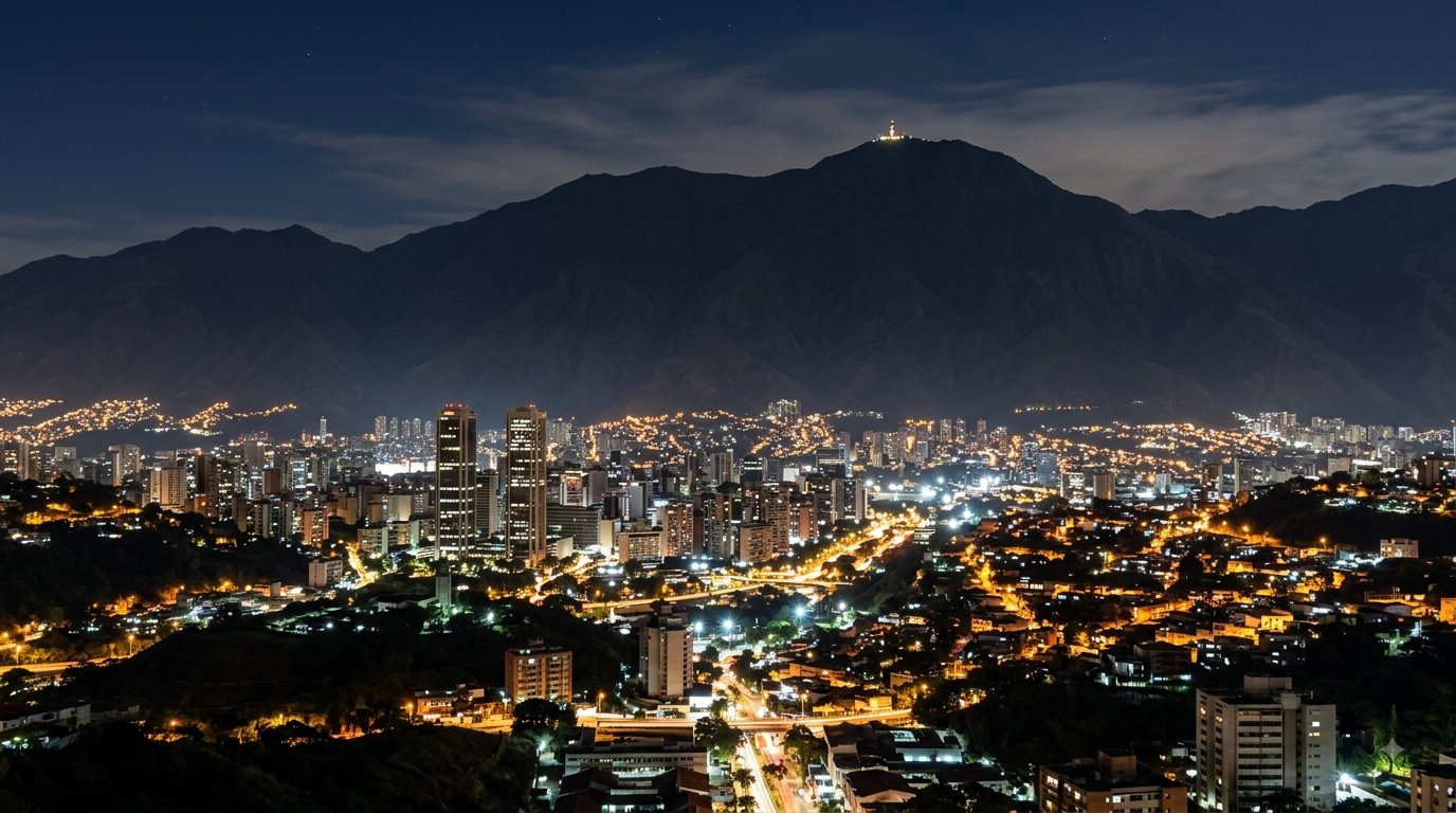 Vista nocturna de Caracas, Venezuela, con el Ávila de fondo